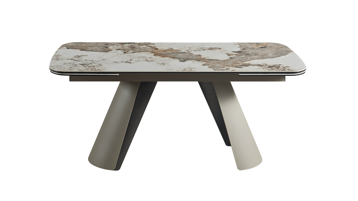J & M Furniture RH Morandi extension dining table in Morandi finish, showing the table’s sleek design and extendable feature.
