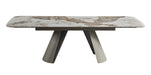 J & M Furniture Morandi extension dining table with wooden finish, showcasing its sleek design and extendable features.