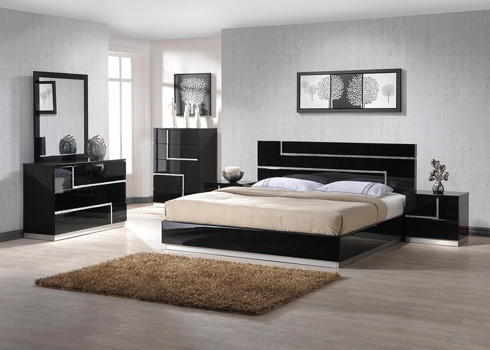 J & M Furniture Lucca dresser with matching mirror, showcasing a wooden storage unit and elegant mirror for bedroom decor.