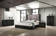 J & M Furniture Rosette dresser and mirror in black, featuring sleek wood finish and modern bedroom storage design.
