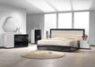 J & M Furniture Turin dresser and mirror set in black and light grey, featuring sleek modern design with multiple drawers