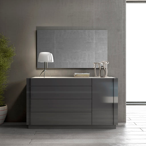 J & M Furniture Braga dresser with multiple drawers and a sleek wood finish, ideal for bedroom storage.