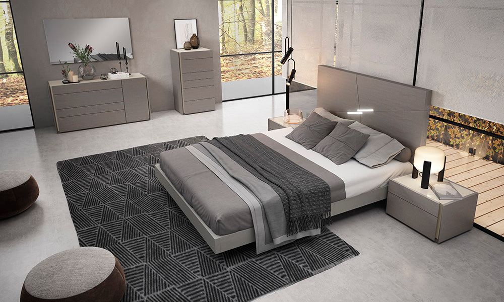 J & M Furniture Faro grey dresser with sleek drawers and modern design, ideal for bedroom storage.