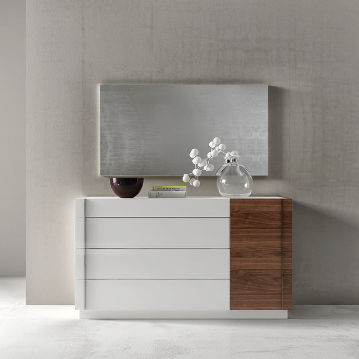 J & M Furniture Lisbon dresser with multiple drawers and sleek wooden finish, ideal for bedroom storage.
