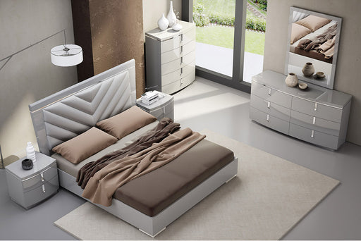 Grey J & M Furniture New York dresser with multiple drawers, modern design, and sleek finish, perfect for bedroom storage.