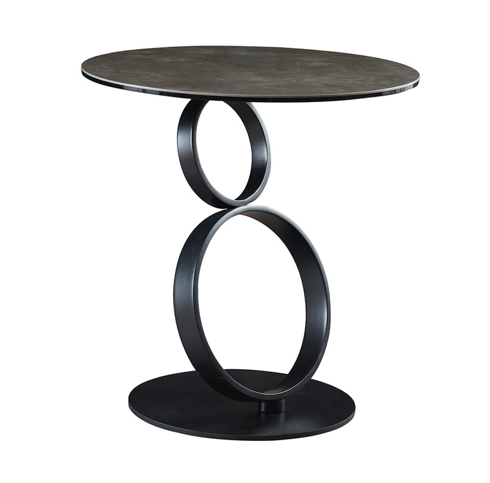 J & M Furniture MC Dallas end table with wooden top and metal legs, modern design for living room or bedroom decor.