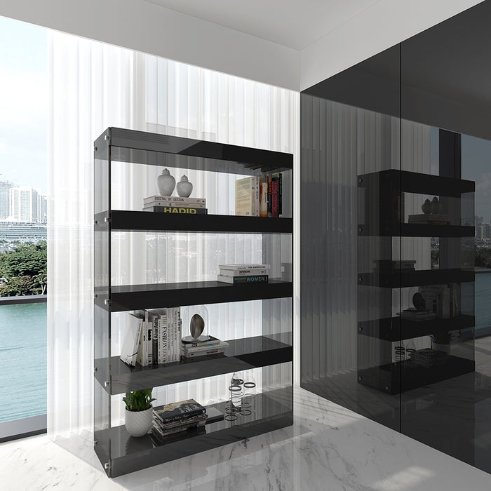 Grey high gloss J & M Furniture Cloud Curio Unit etagere with multiple shelves and modern design for stylish storage.