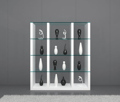 J & M Furniture Cloud Wall Unit in high gloss with open shelves and storage compartments, modern etagere for living room display.