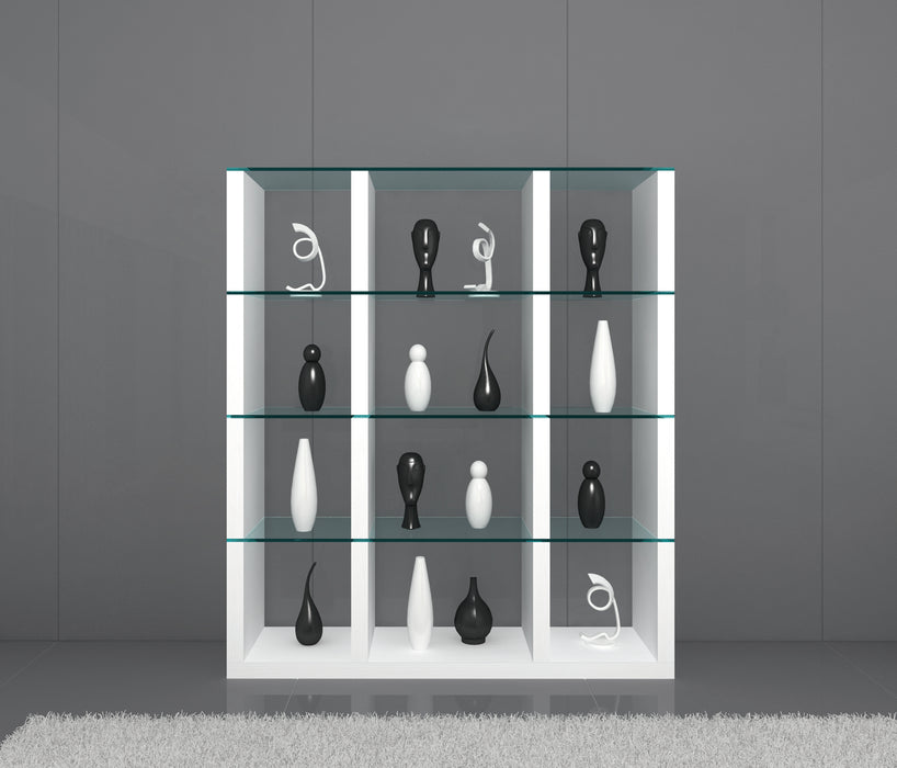 J & M Furniture Cloud Wall Unit in high gloss with open shelves and storage compartments, modern etagere for living room display.