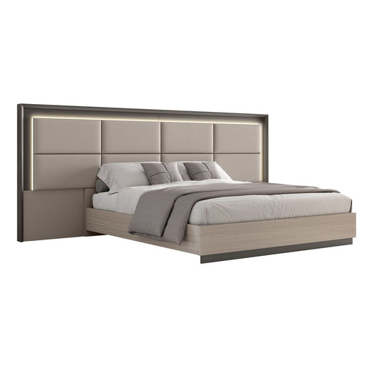 Grey J & M Furniture Muse King Bed with a modern upholstered headboard and sleek frame for a stylish bedroom centerpiece.