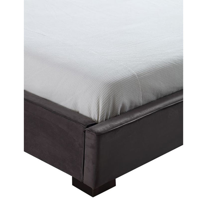 Grey J & M Furniture Serene King Bed with upholstered headboard and clean design, perfect for a modern bedroom.