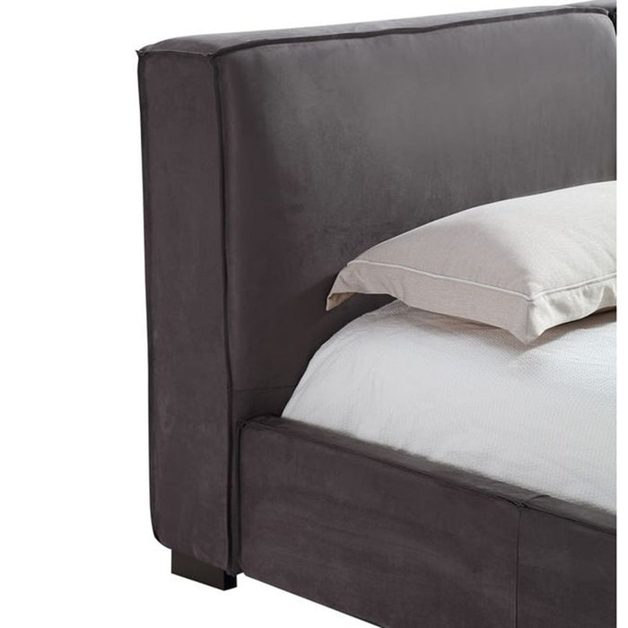 Grey J & M Furniture Serene King Bed with upholstered headboard and sleek modern design, perfect for a luxurious bedroom.