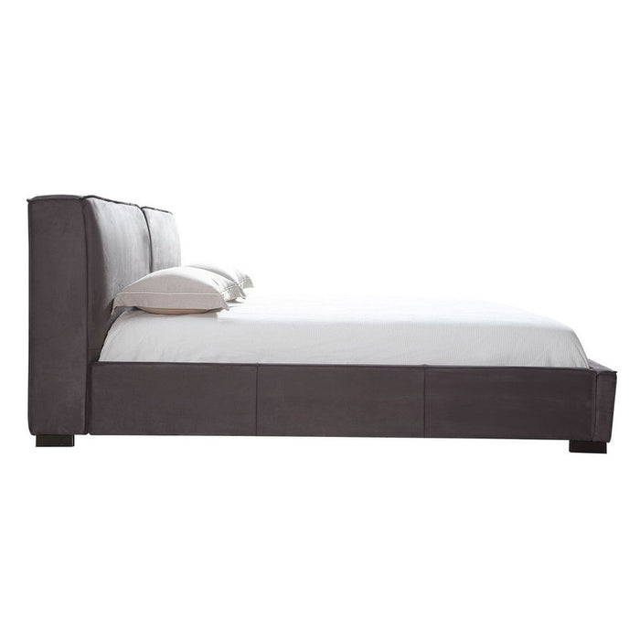 Grey J & M Furniture Serene King Bed with upholstered headboard and sleek frame, stylish and comfortable for modern bedrooms.