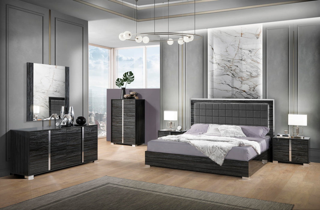 J & M Furniture Alice left night stand in glossy grey with sleek modern design, featuring a single drawer and smooth finish.