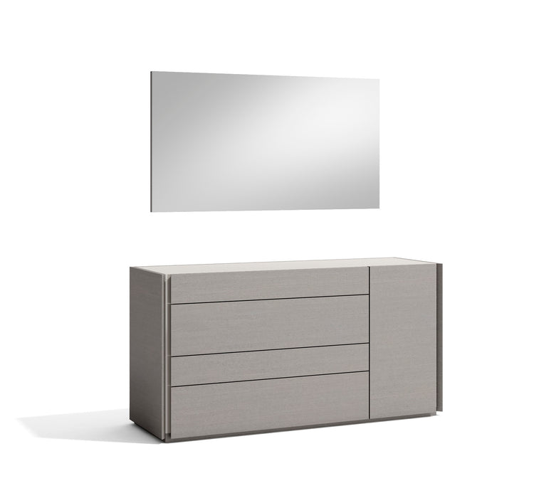 J & M Furniture Porto mirror in grey with a sleek, modern frame, ideal for contemporary bedroom or hallway décor.
