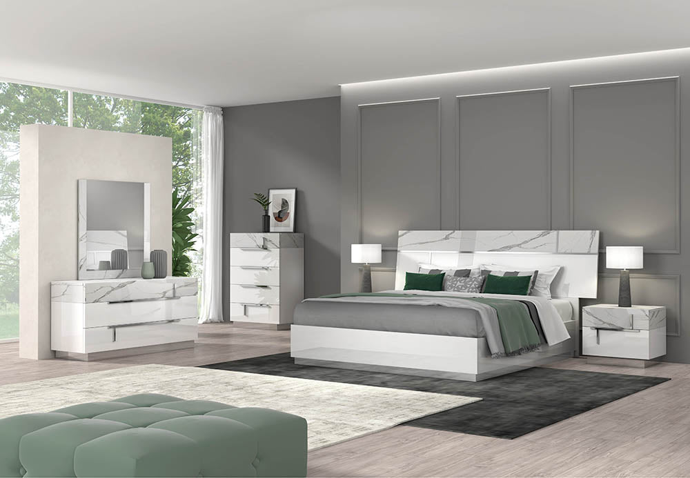 J & M Furniture Porto mirror with walnut wood frame, reflecting a modern design and clean lines in a stylish home decor setting.