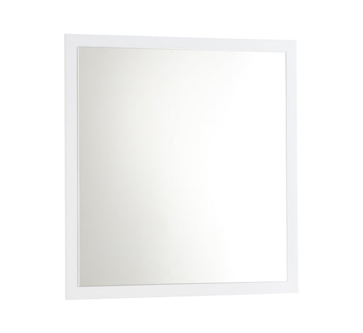 J & M Furniture Sonia mirror with white and grey frame, decorative wall mirror for living room or bedroom decor.