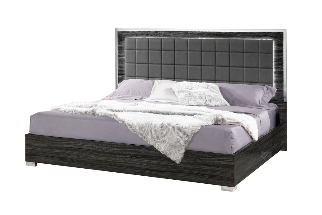 J & M Furniture Alice queen bed in glossy grey with sleek modern design and clean lines, perfect for contemporary bedrooms.