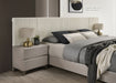 J & M Furniture Grace queen bed in matte taupe with a modern upholstered headboard and sleek design for a stylish bedroom.