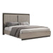 Grey and light walnut J & M Furniture Halo queen bed with a modern design, showcasing a sturdy frame and sleek headboard.