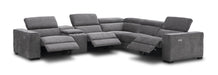 J & M Furniture Picasso Motion Fabric Sectional in dark grey with plush cushions and modern design, perfect for living room comfort.
