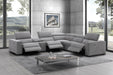 J & M Furniture Picasso Motion fabric sectional in light grey with plush cushions and modern design, perfect for contemporary living rooms.