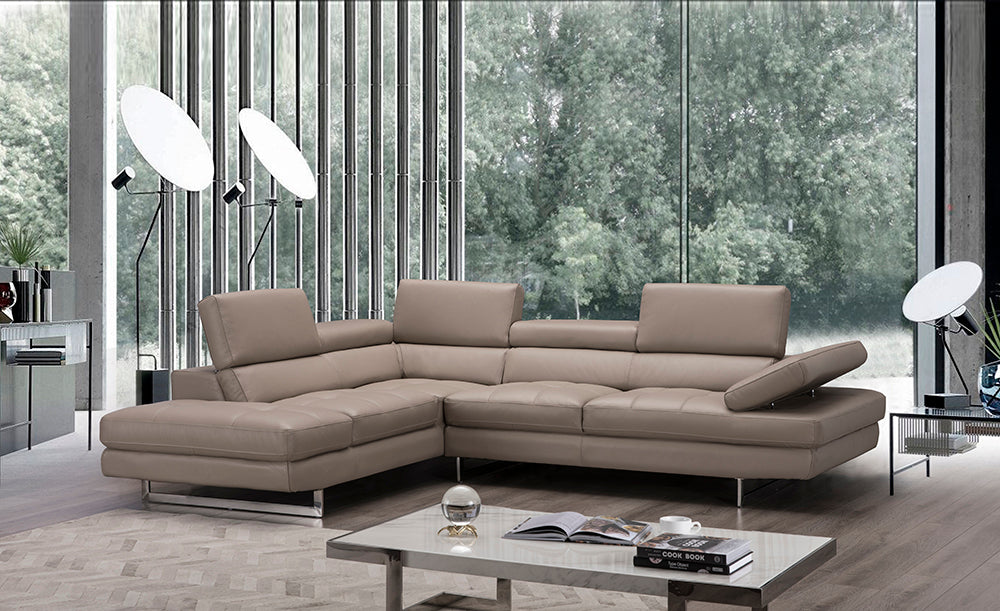J & M Furniture Italian leather sectional sofa, left-facing model in peanut color, modern and comfortable living room piece.