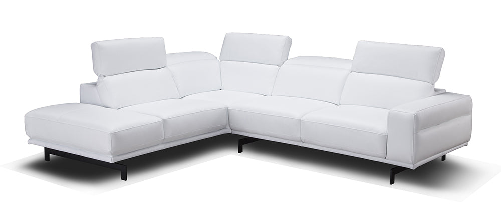 Left-facing J & M Furniture Davenport Snow White sectional sofa with plush cushions and modern design.