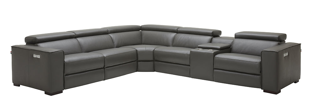 Dark grey J & M Furniture Picasso motion sectional sofa with plush cushions and modern design, perfect for living rooms.