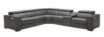 Dark grey J & M Furniture Picasso motion sectional sofa with plush cushions and modern design, perfect for living rooms.