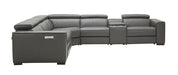 Dark grey J & M Furniture Picasso Motion Sectional sofa with plush cushions and modern design, perfect for contemporary living rooms.