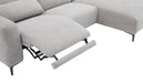 Light gray J & M Furniture Winslow sectional with chaise, showcasing plush fabric, modern design, and spacious seating arrangement.