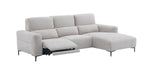 Light gray J & M Furniture Winslow fabric sectional with chaise, showcasing plush cushions and modern design.