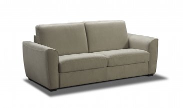 Side view of J & M Furniture Marin Premium Sofa Bed in light grey fabric, showcasing its sleek sleeper sofa design.