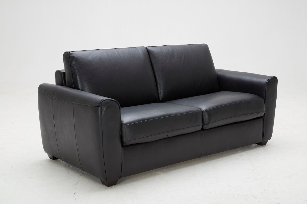 Ventura Premium sofa bed in black Italian leather by J & M Furniture, showcasing a stylish sleeper sofa with plush cushions and sleek design.