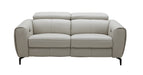 Light grey J & M Furniture Lorenzo love seat in a stationary design with plush cushions and modern style.