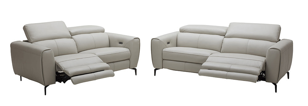 Light grey J & M Furniture Lorenzo love seat with plush cushions, stationary design, perfect for modern living rooms.