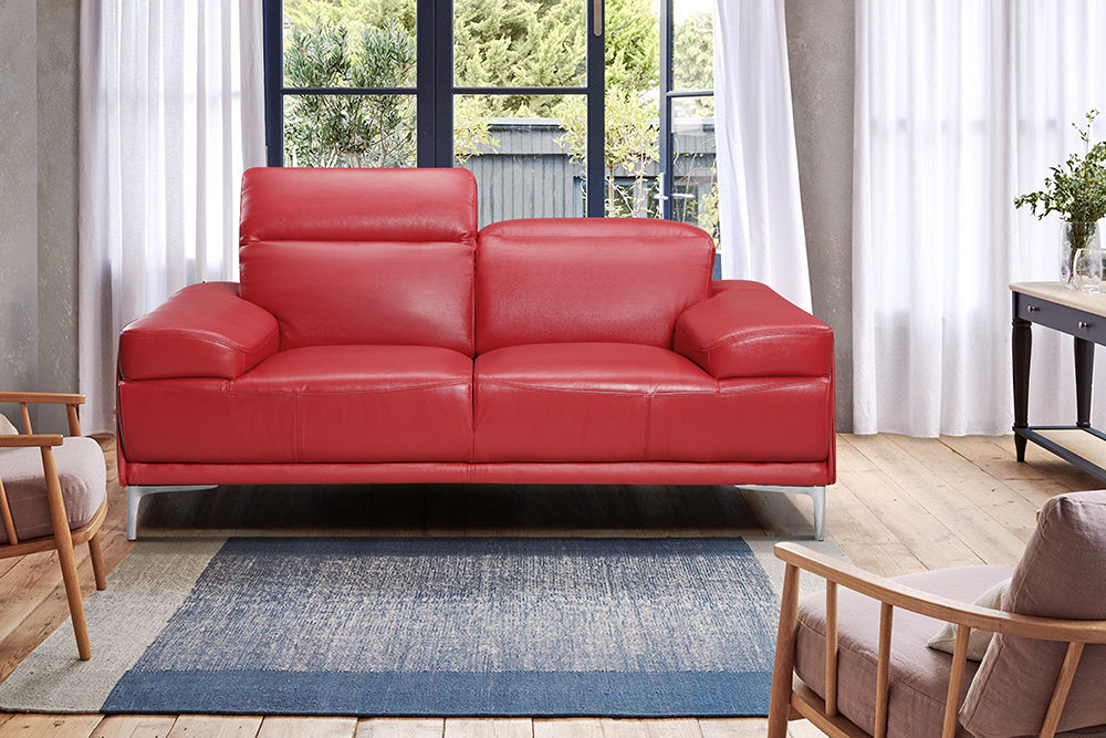 Red J & M Furniture Nicolo loveseat, a stylish stationary loveseat with plush cushions and modern design.