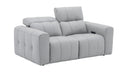 Light grey J & M Furniture Prescott leather loveseat, stationary style with plush cushions and sleek design for modern living rooms.