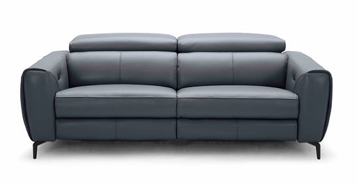 Blue grey J & M Furniture Lorenzo stationary sofa with plush cushions and modern design, ideal for living room comfort.