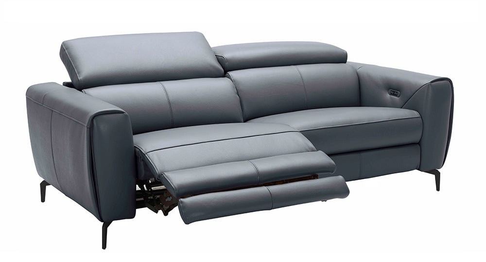 Blue grey J & M Furniture Lorenzo stationary sofa with plush cushions and sleek design, perfect for modern living rooms.