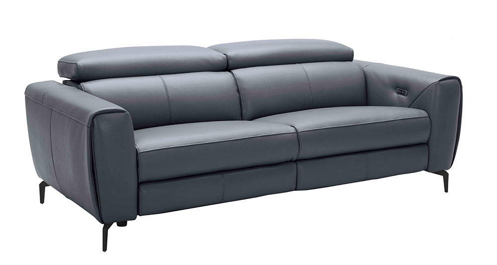 J & M Furniture Lorenzo blue grey stationary sofa with plush cushions and modern design, ideal for living room seating.