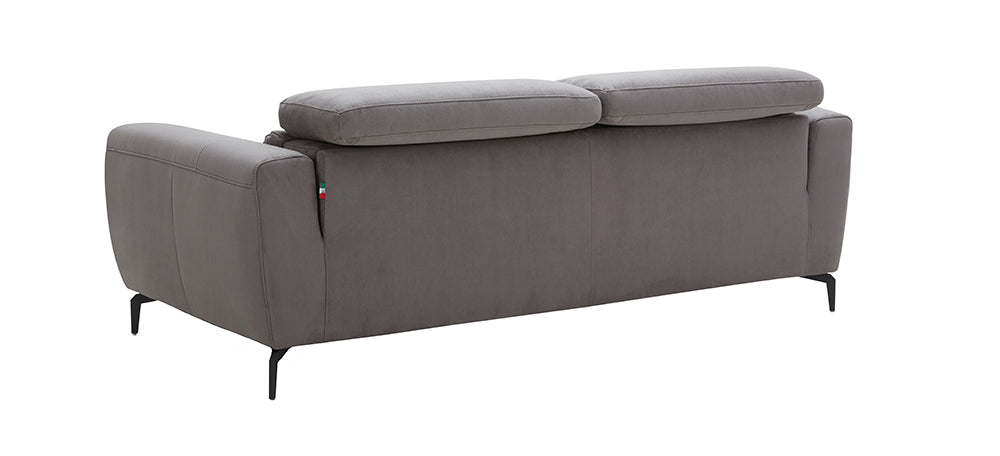 Grey J & M Furniture Lorenzo sofa, stationary modern sofa with plush cushions and sleek design for living room comfort.