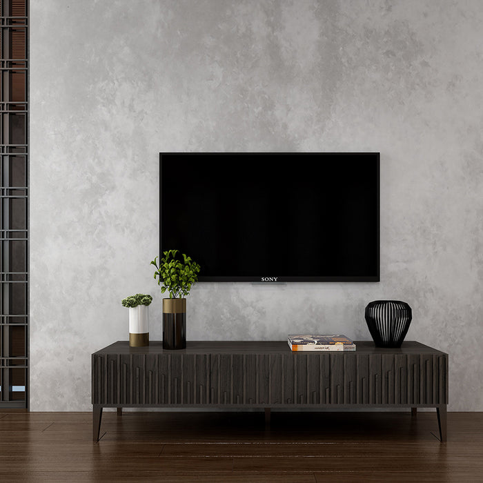 Modern J & M Furniture CE TV base with sleek design and storage compartments, ideal for supporting flat-screen televisions.