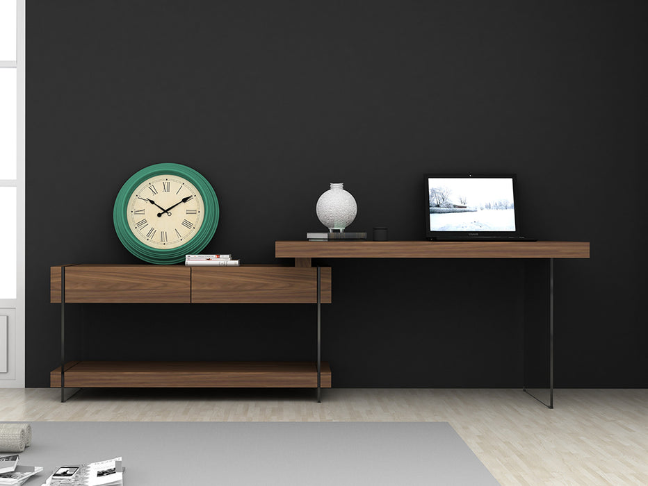 Walnut-colored Elm writing desk by J & M Furniture with sleek surface and modern design, ideal for home or office workspace.