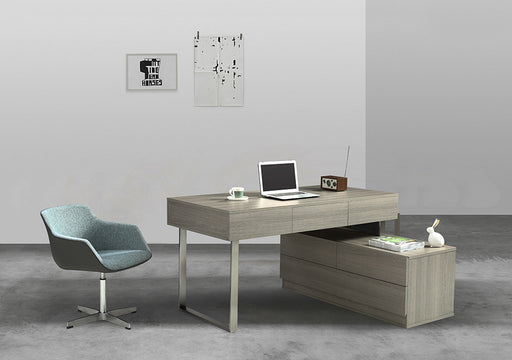 Grey J & M Furniture LP KD12 office writing desk with clean lines and smooth surface for workspace or home office use.
