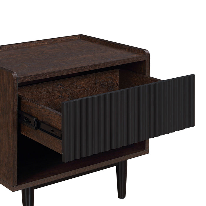 Manhattan Comfort Duane accent nightstand with a modern wood finish and two drawers, ideal for bedroom storage.
