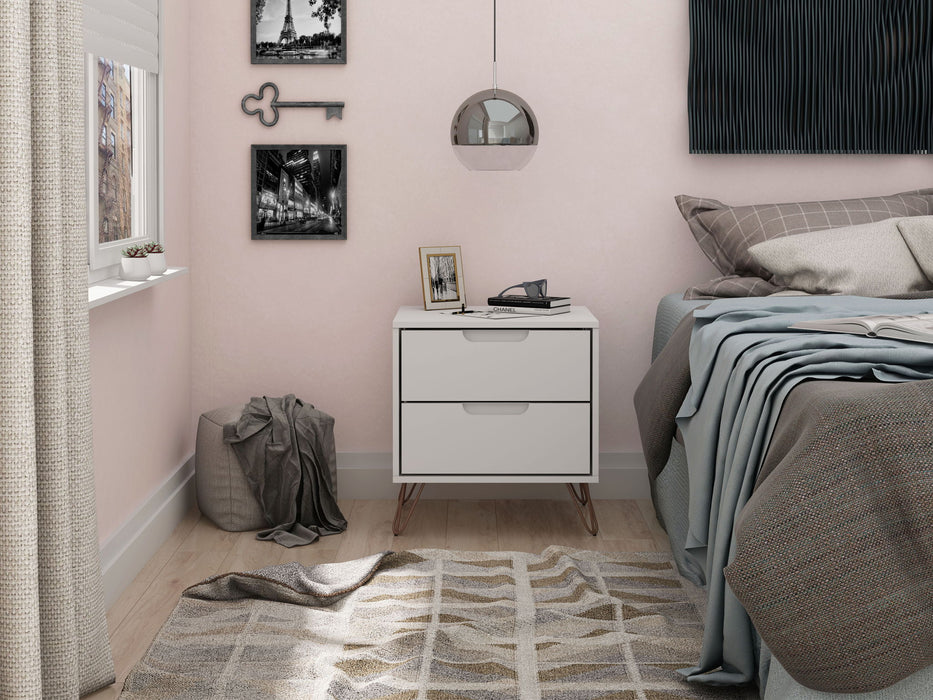 Manhattan Rockefeller 2-drawer nightstand by Manhattan Comfort, modern accent nightstand with sleek wood finish and metal handles.