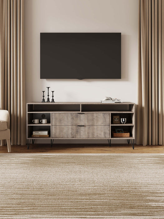 Modern Manhattan Dumbo TV stand by Manhattan Comfort with a sleek wood finish and open shelving for media devices.