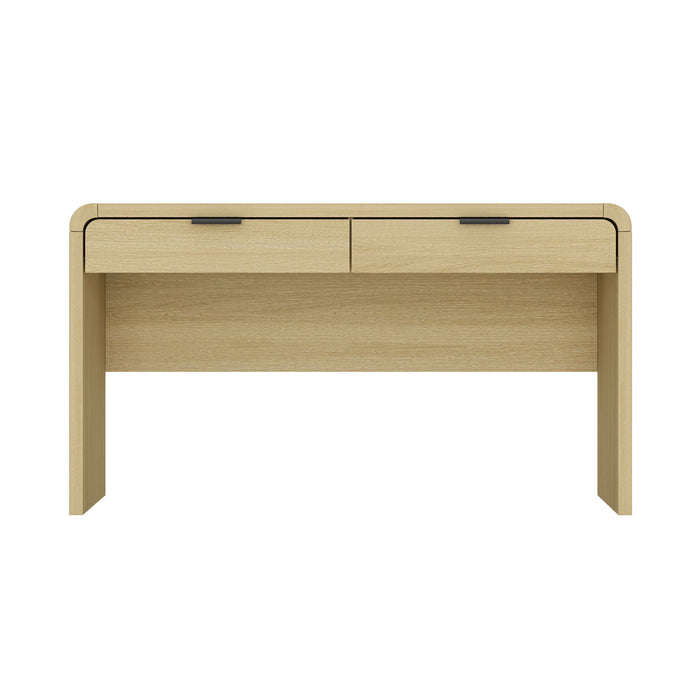 Manhattan Comfort Grace 2-Drawer Office Desk in natural oak finish, featuring a sleek wooden surface and modern design.